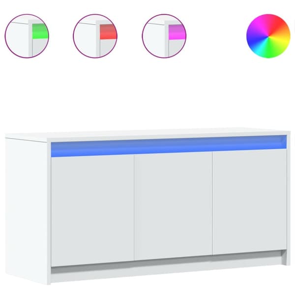 Tv-bänk med LEDs vit 100x34x50 cm konstruerat trä