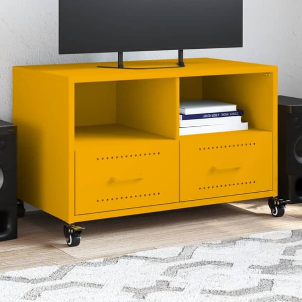 Tv-bänk senapsgul 68x39x43,5 cm stål
