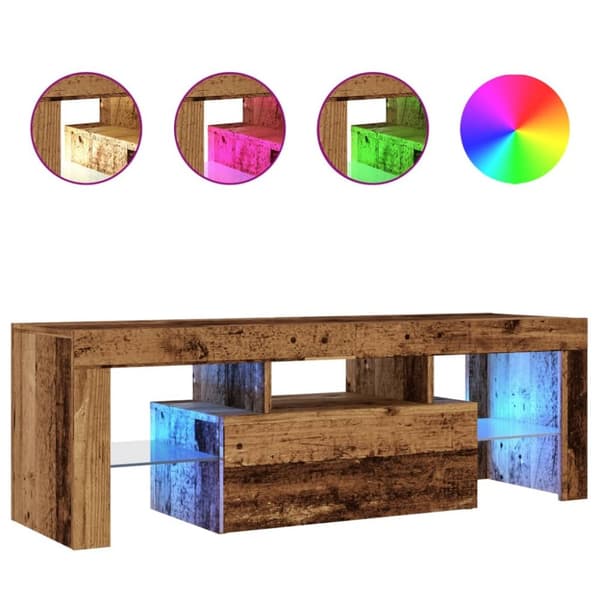 TV-bänk med LED-lampor åldrat trä 120x36,5x40cm konstruerat trä