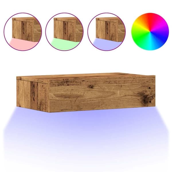 Tv-bänk med LED-belysning åldrat trä 60x35x15,5 cm