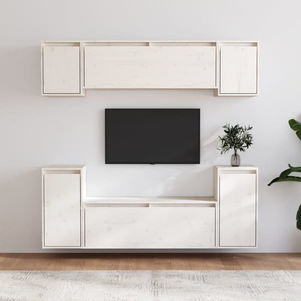 Tv-bänk 6 delar vit massiv furu