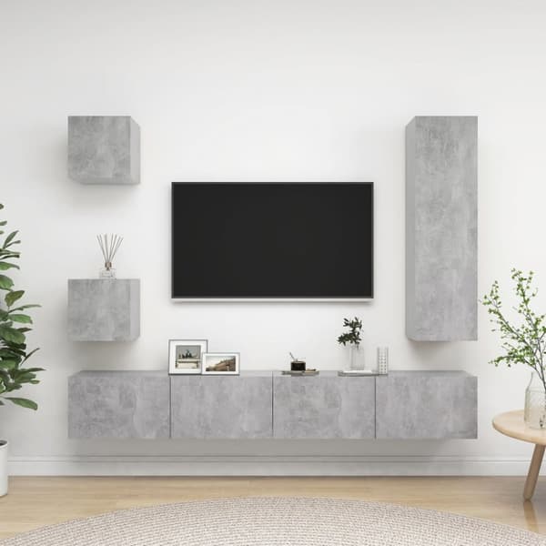 TV-skåp set 5 delar betonggrå konstruerat trä