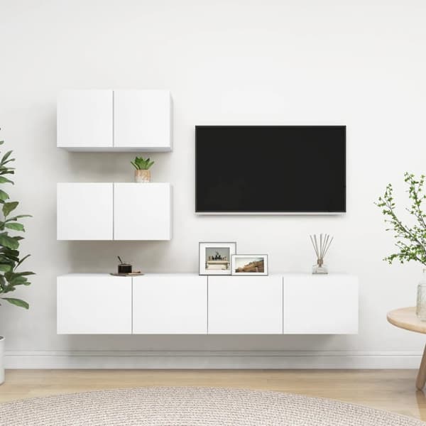 Tv-skåp 4 delar vit konstruerat trä