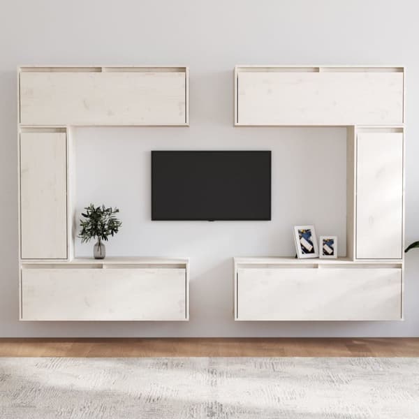 Tv-bänk 6 st vit massiv furu