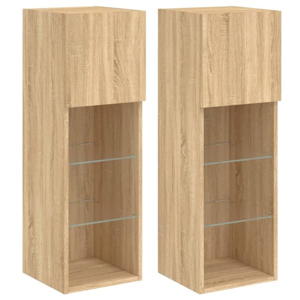 TV-bänk med LED-belysning 2 st sonoma-ek 30,5x30x90 cm