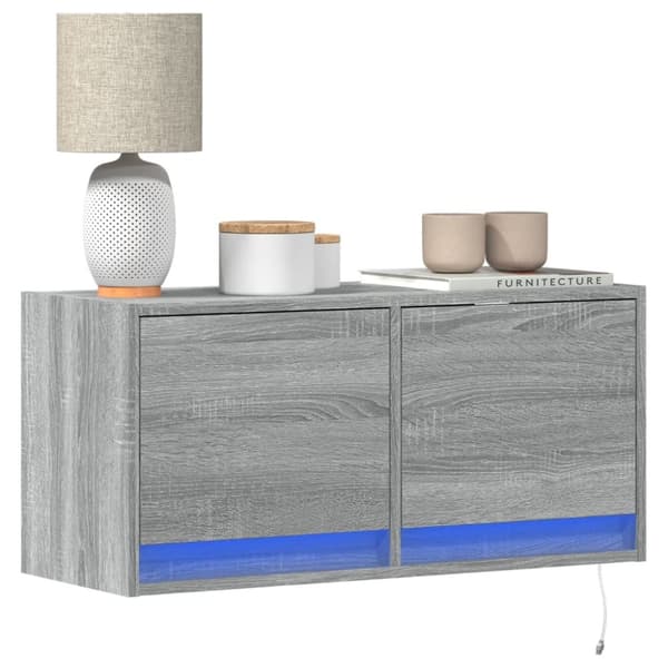 Väggmonterad tv-bänk LED grå sonoma 80x31x35 cm