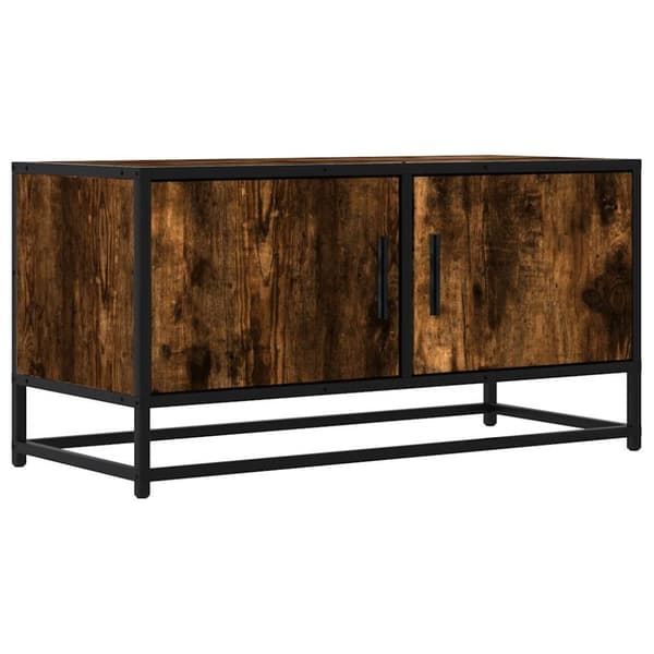 Tv-bänk rökfärgad ek 80x34,5x40 cm konstruerat trä och metall