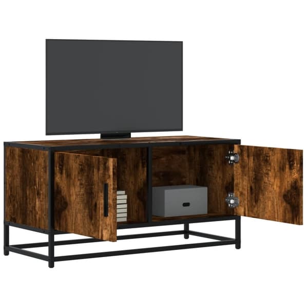 Tv-bänk rökfärgad ek 80x34,5x40 cm konstruerat trä och metall