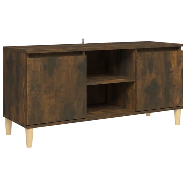 TV-bänk med massiva träben rökfärgad ek 103,5x35x50 cm