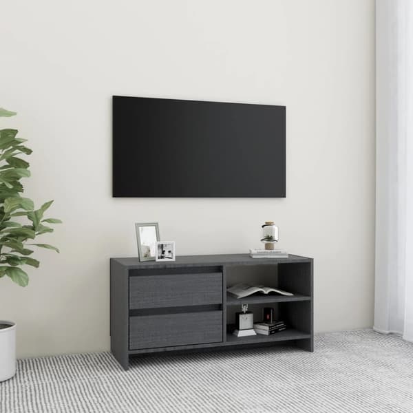 Tv-bänk grå 80x31x39 cm massiv furu