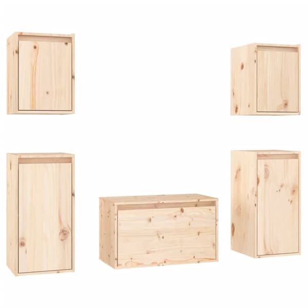 Tv-bänk 5 delar massiv furu