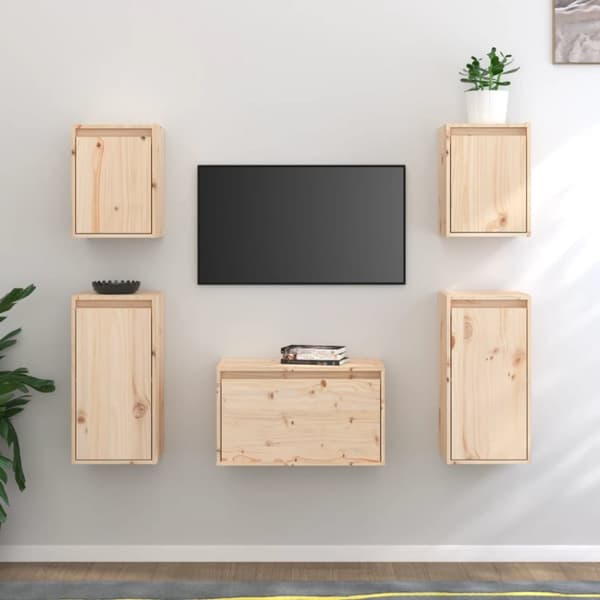 Tv-bänk 5 delar massiv furu