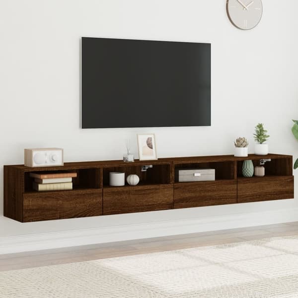 Väggmonterad tv-bänk 2 st brun ek 100x30x30 cm konstruerat trä