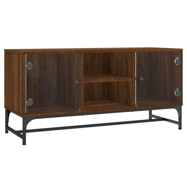 Tv-bänk med glasdörrar brun ek 102x37x50 cm
