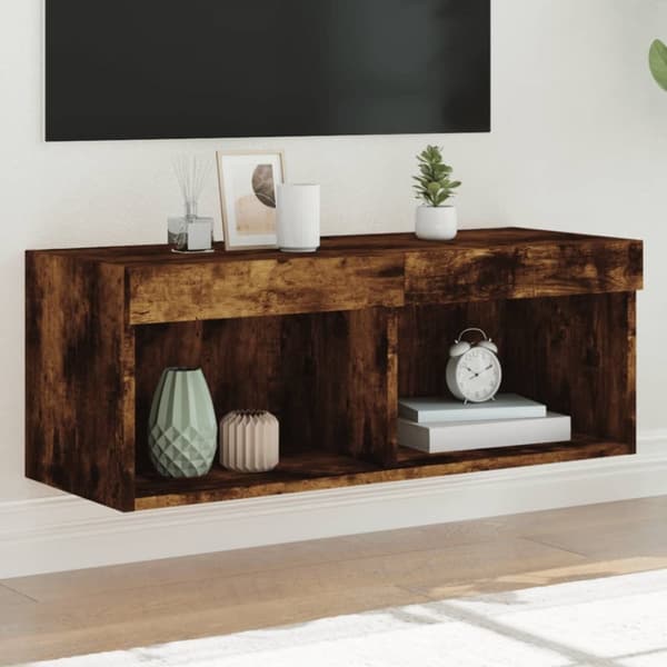 Tv-bänk med LED-belysning rökfärgad ek 80x30x30 cm