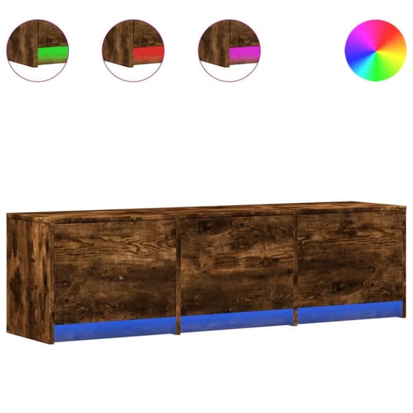Tv-bänk med LEDs rökfärgad ek 140x34x40 cm konstruerat trä