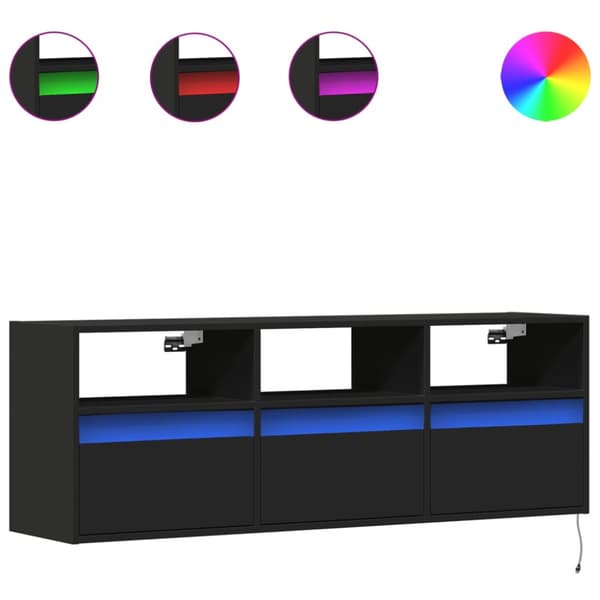 Väggmonterad tv-bänk LEDs svart 130x31x45 cm
