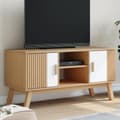 Miniatyrbild 1 av 2: Tv-bänk OLDEN vit och brun 114x43x57 cm massiv furu