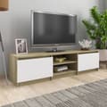 Miniatyrbild 1 av 2: TV-bänk vit och sonoma-ek 140x40x35,5 cm konstruerat trä