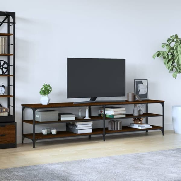 Tv-bänk brun ek 200x30x50 cm konstruerat trä och metall