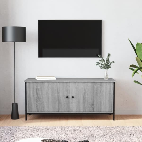Tv-bänk med dörrar grå sonoma 102x35x45 cm konstruerat trä