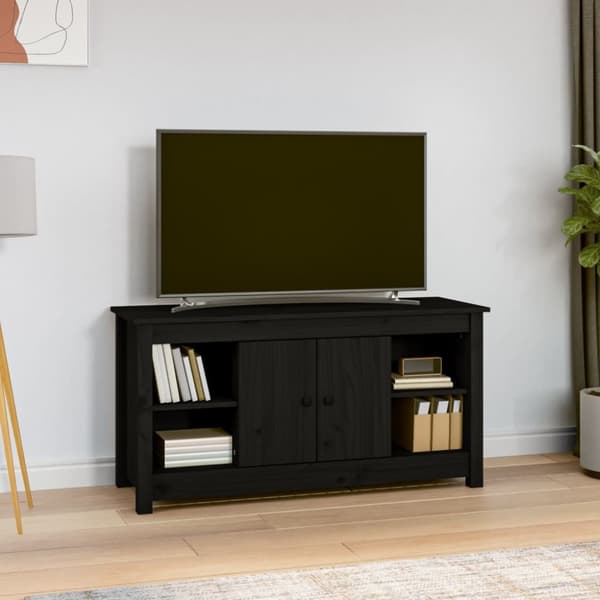 Tv-bänk svart 103x36,5x52 cm massiv furu