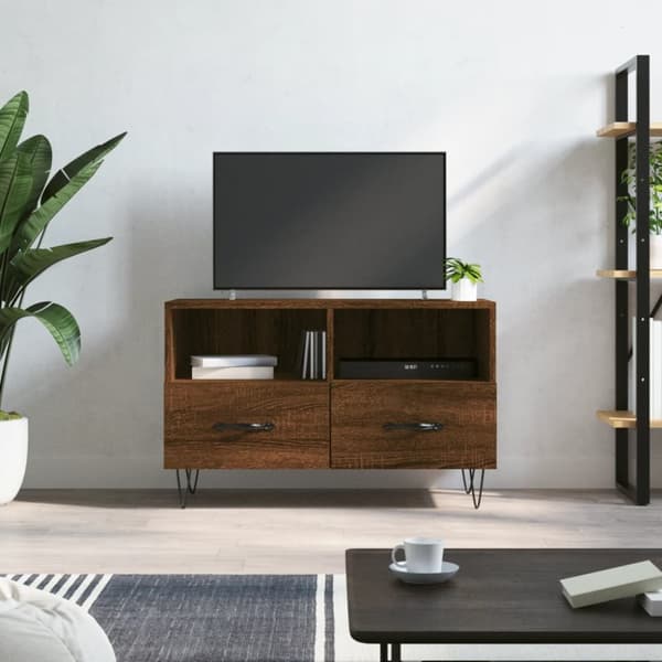 Tv-bänk brun ek 80x36x50 cm konstruerat trä
