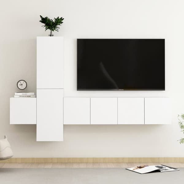 TV-skåp 5 delar vit konstruerat trä