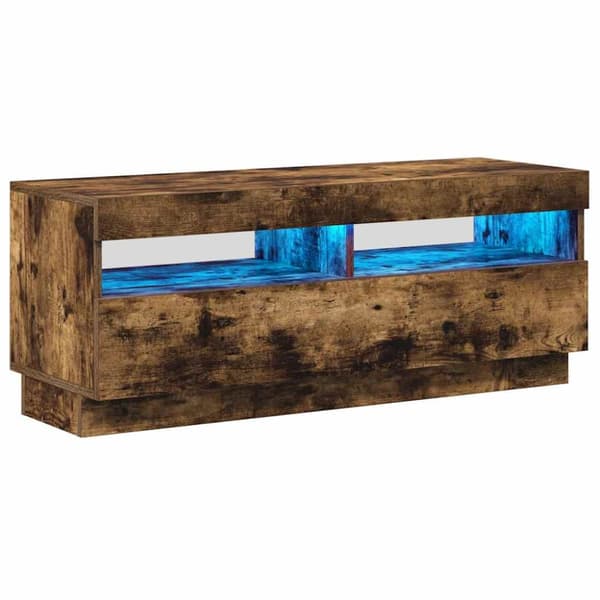 Tv-bänk med LED-belysning rökfärgad ek 100x35x40 cm