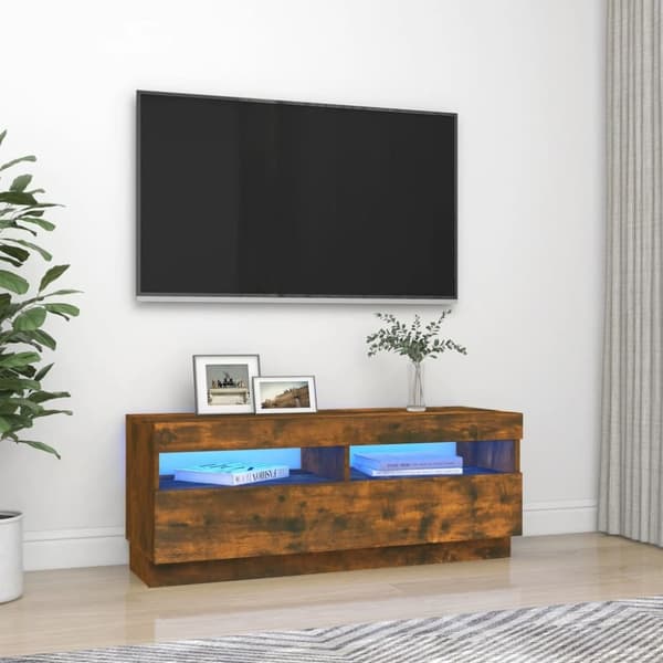 Tv-bänk med LED-belysning rökfärgad ek 100x35x40 cm