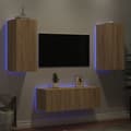 Miniatyrbild 1 av 2: Tv-bänk 4 delar LED sonoma-ek konstruerat trä