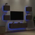 Miniatyrbild 1 av 2: Tv-bänk 6 delar LED brun ek konstruerat trä