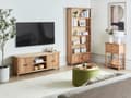 Miniatyrbild 4 av 10: TV-bänk Naturligt Ljust Trä för upp till TV i 58 tum Mediaenhet med 2 Skåp Hyllor Rustikt Vardagsrum Sovrum