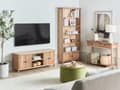 Miniatyrbild 5 av 10: TV-bänk Naturligt Ljust Trä för upp till TV i 58 tum Mediaenhet med 2 Skåp Hyllor Rustikt Vardagsrum Sovrum