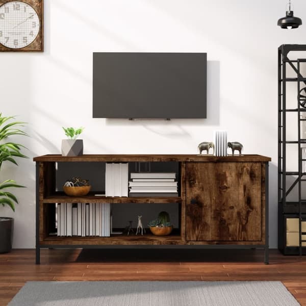 Tv-bänk rökfärgad ek 100x40x45 cm konstruerat trä