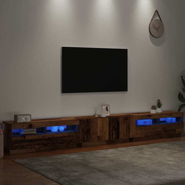 vidaXL TV-benk med LED-lys gammelt tre 300x35x40 cm konstruert tre