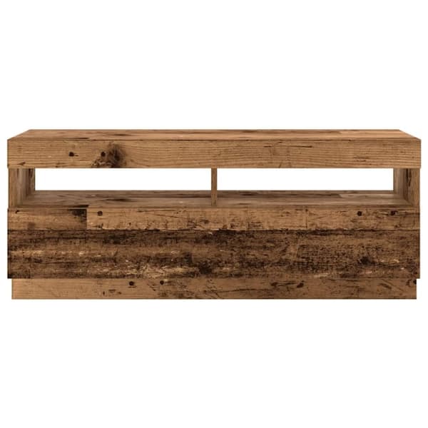 vidaXL TV-benk med LED-lys gammelt tre 300x35x40 cm konstruert tre