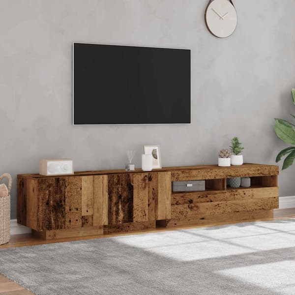vidaXL TV-bänk med LED-lampor åldrat trä 200x35x40 cm konstruerat trä