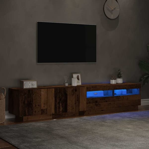 vidaXL TV-bänk med LED-lampor åldrat trä 200x35x40 cm konstruerat trä