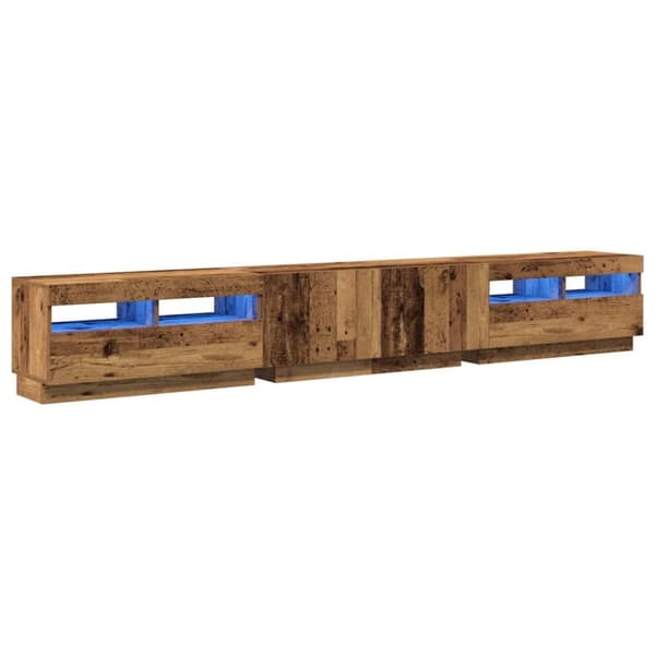 vidaXL TV-benk med LED-lys gammelt tre 260x35x40 cm konstruert tre