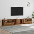 Miniatyrbilde 5 av 11: vidaXL TV-benk med LED-lys gammelt tre 260x35x40 cm konstruert tre