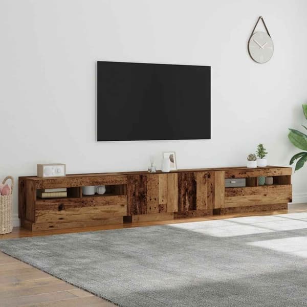 vidaXL TV-benk med LED-lys gammelt tre 260x35x40 cm konstruert tre