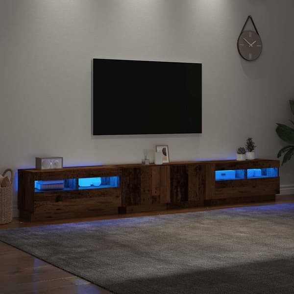 vidaXL TV-benk med LED-lys gammelt tre 260x35x40 cm konstruert tre