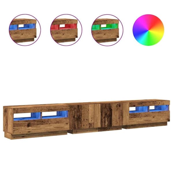 vidaXL TV-benk med LED-lys gammelt tre 260x35x40 cm konstruert tre