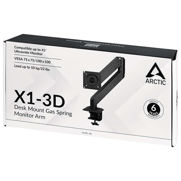Skärmarmsstöd - ARCTIC - X1-3D - 3D-rörelser - Svart färg - Ergonomisk design