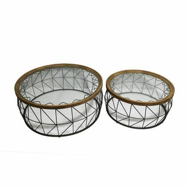 Sæt med 2 borde DKD Home Decor Sort Natur 100 x 100 x 43 cm