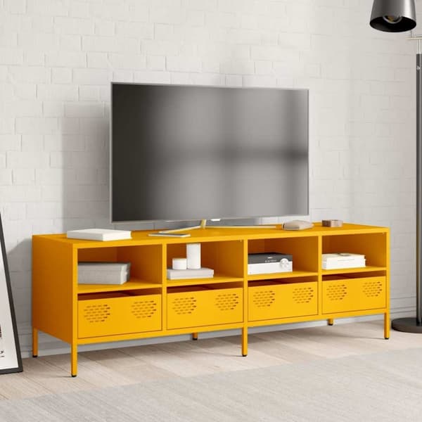 vidaXL tv-bord 135x39x43,5 cm koldvalset stål sennepsgul