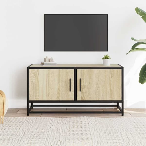 vidaXL Tv-bänk sonoma-ek 80x34,5x40 cm konstruerat trä och metall