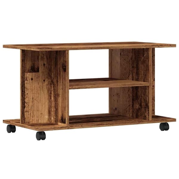 vidaXL Tv-bänk med hjul åldrat trä 80x40x45 cm konstruerat trä