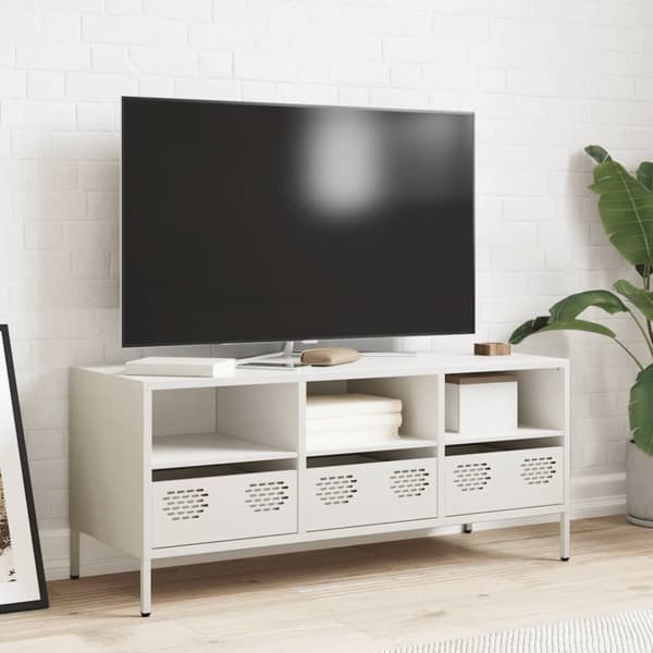 vidaXL Tv-bänk vit 101,5x39x43,5 cm kallvalsat stål